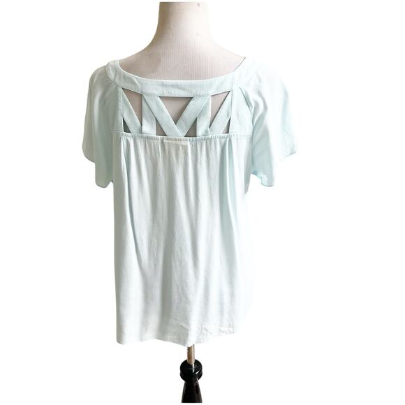 Maeve Cutout Short Sleeve Blouse Light Blue Size Small Deep V Neck Rayon Dressy - Picture 2 of 8